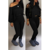 Lovely Casual Long Sleeves Black Two-piece Pants S