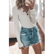 Lovely Trendy Buttons Decorative Slim Apricot Swea