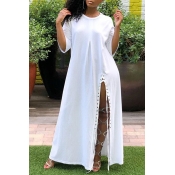 Lovely Casual Lace-up Loose White Twilled Satin An