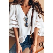 Lovely Sweet Flare Sleeves White Cotton Blouses