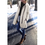 Lovely Trendy Patchwork Long Beige Blending Coat