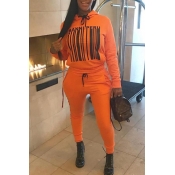 Lovely Casual Hooded Collar Long Sleeves Orange Tw