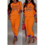 Lovely Casual Patchwork Printed Orange Blending Tw