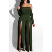 Lovely Casual Side High Slit Army Green Knitting O