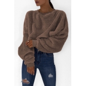 Lovely Euramerican Long Sleeves Loose Coffee Hoodi