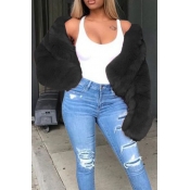 Lovely Casual Winter Long Sleeves Black Faux Fur C