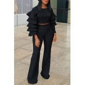 Lovely Sweet Long Sleeves Black Two-piece Pants Se