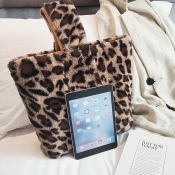 Lovely Fashion Leopard Printed Brown Plush Clutche