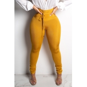 Lovely Euramerican Skinny Yellow Knitting Pants