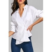 Lovely Temperament Cross-over Design White Blouses
