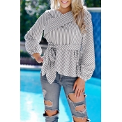 Lovely Temperament Striped Grey Blouses