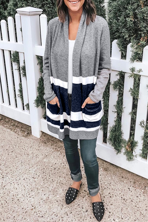 

Lovely Casual Patchwork Grey Acrylic Cardigan Sweaters