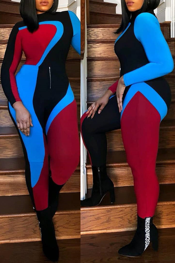 

Lovely Classical Multicolor Patchwork Knitting Skinny One-piece Jumpsuit
