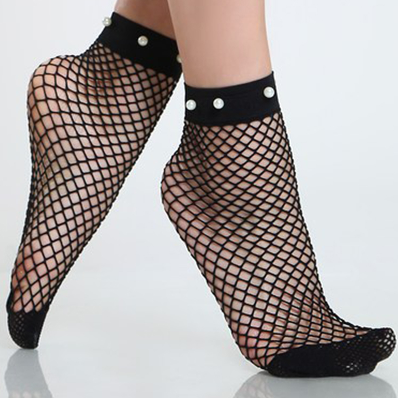

Lovely Sexy Pearl Decorative Black Mesh Socks