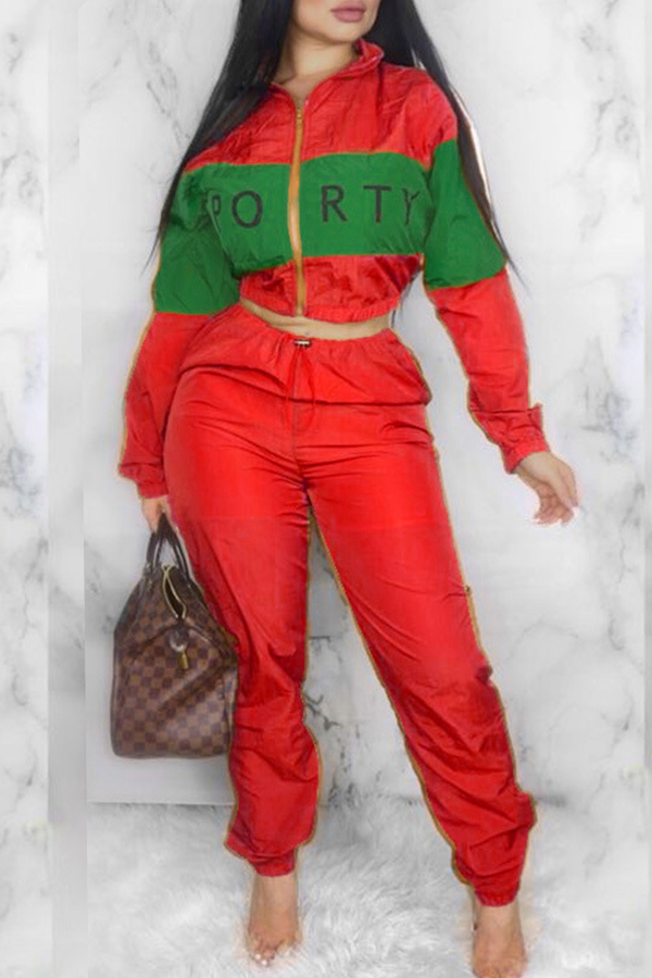 

Lovely Trendy Patchwork Red Two-piece Pants Set