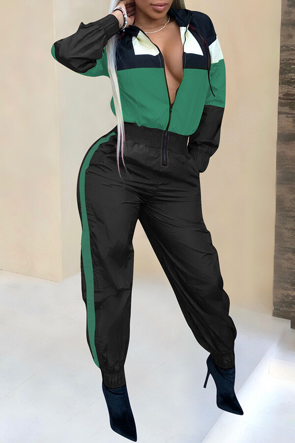 

Lovely Casual Patchwork Green One-piece Jumpsuit