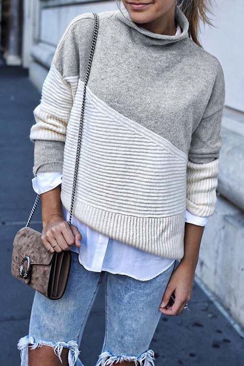 

Lovely Patchwork Grey Sweater