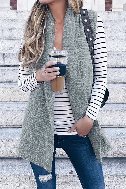 

Lovely Casual Grey Knitting Long Vests