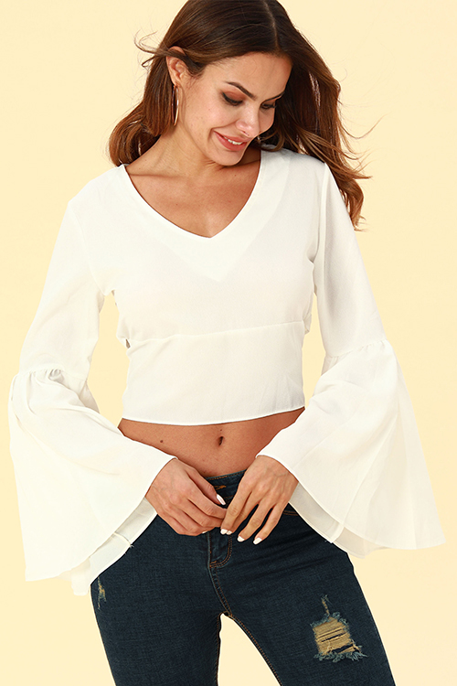 

Lovely Casual Horn Sleeves White Chiffon Blouses