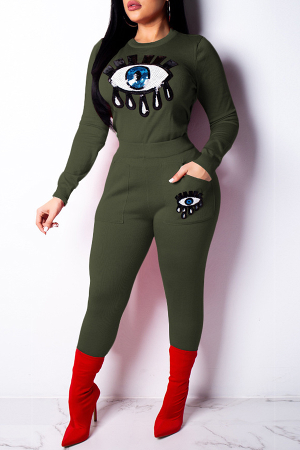 

Lovely Trendy Sequined Decorative Green Two-piece Pants Set