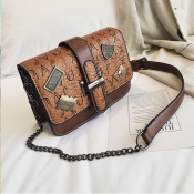 Lovely Retro Letters Decorative Brown PU Messenger