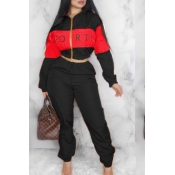 Lovely Trendy Patchwork Black Two-piece Pants Set