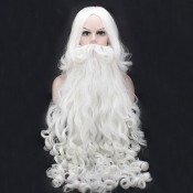 Lovely White Long Curly Hair Wigs+Santa Claus Long