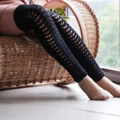 Lovely Fashion Hollow-out Knee-high Black Socks