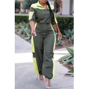 Lovely Casual Patchwork Olive Two-piece Pants Set