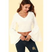 Lovely Casual Horn Sleeves White Chiffon Blouses