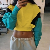 Lovely Trendy Patchwork Yellow Hoodies