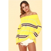 Lovely Trendy Dew Shoulder Yellow Acrylic Sweaters