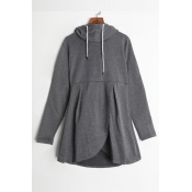 Lovely Casual Drawstring Grey Cotton Hoodies