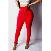 Lovely Chic Lace-up Red Pants