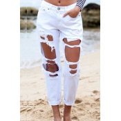 Lovely Chic Broken Holes White Denim Pants