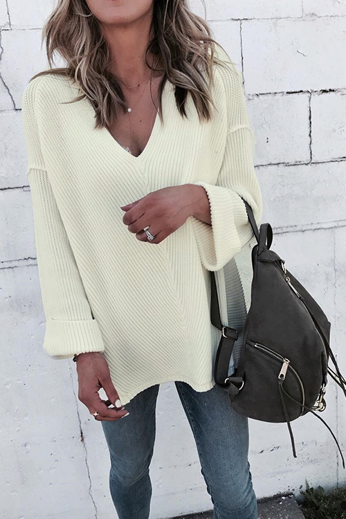 

Lovely Casual Loose White Sweaters