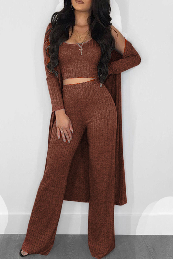 

Lovely Casual U Neck Orange Two-piece Pants Set (With Coat)