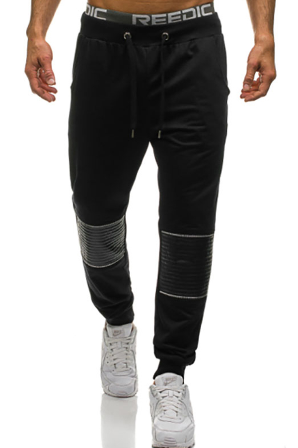 

Lovely Casual Patchwork Black Blending Pants