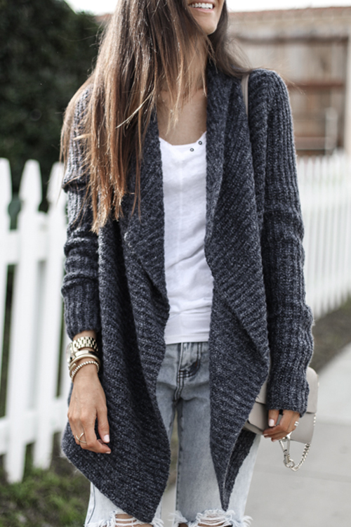 

Lovely Chic Long Sleeves Black Cardigan Sweaters