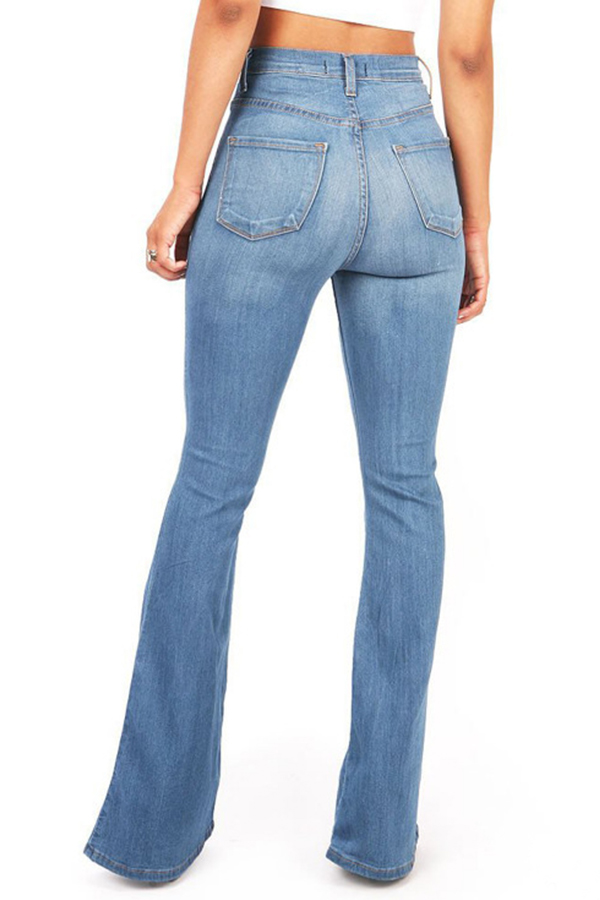 Lovely Casual Flared Baby Blue Cotton Jeans_Jeans_Bottoms ...