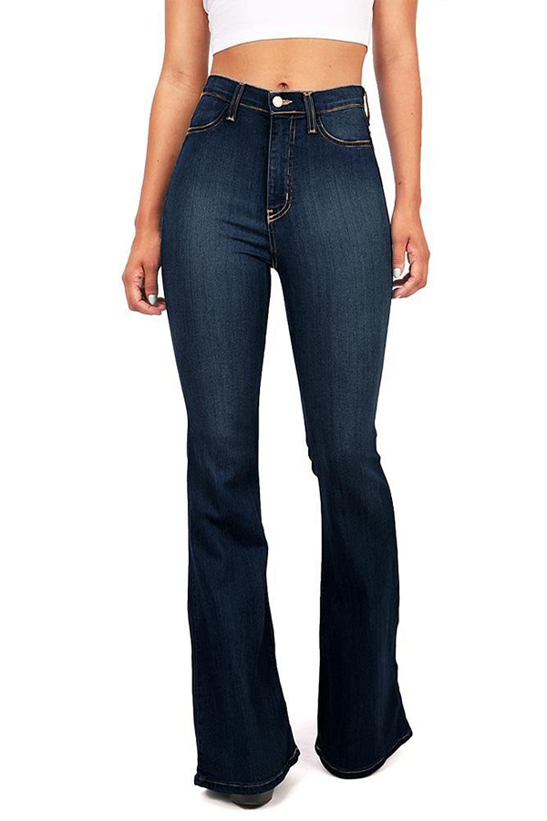 

Lovely Casual Flared Deep Blue Cotton Jeans