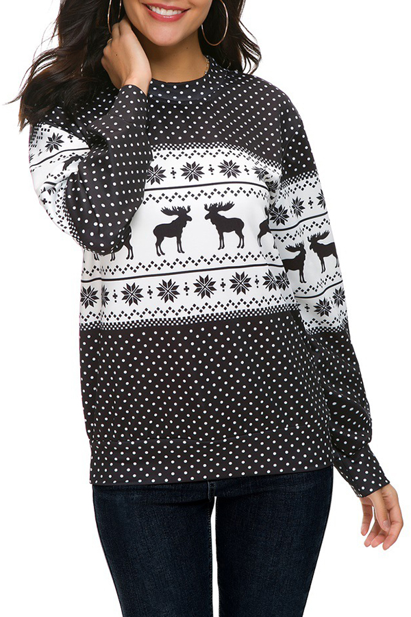 

Lovely Casual Animal Printed Long Sleeves Black T-shirt