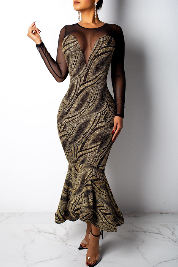 

Lovely Trendy Flounce Design Black Ankle Length Dress