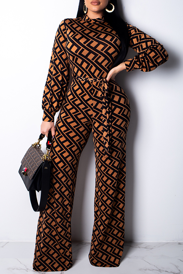 

Lovely Trendy Printed Khaki Blending One-piece Jumpsuit