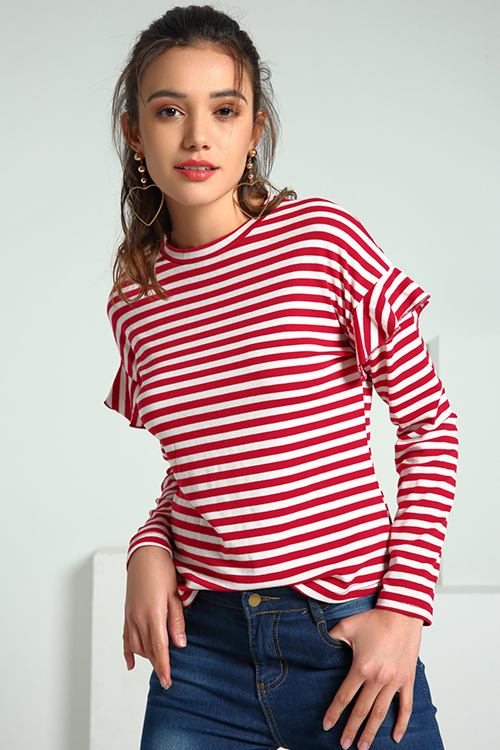 

Lovely Casual Striped Red Cotton T-shirt