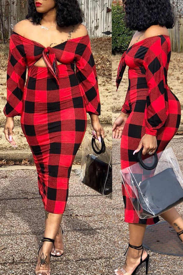 Lovely Sweet Dew Shoulder Red Blending Ankle Length Dress