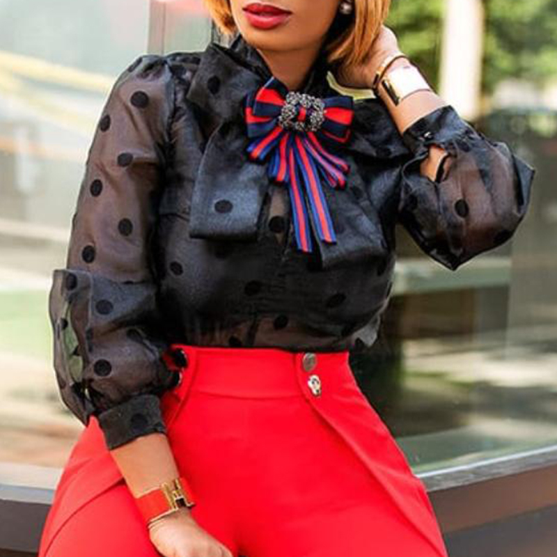 

Lovely Casual Lantern Sleeves White Blouses(Without Bow-tie)