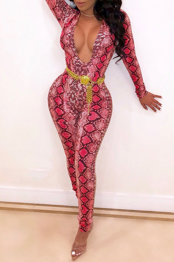 

Lovely Trendy Printed Rose Red One-piece Jumpsuit (Without Belt)