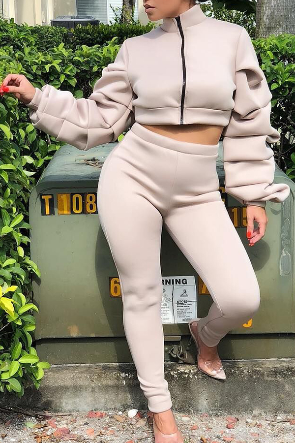 

Lovely Sweet Puffed Sleeves Apricot Blending Two-piece Pants Set