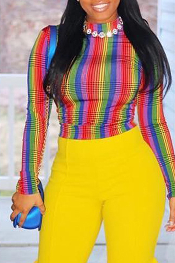 

Lovely Casual Striped Multicolor Blending T-shirt